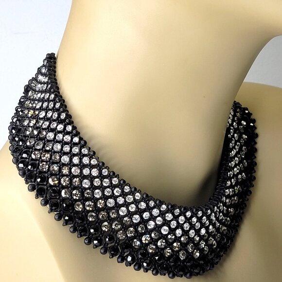 Crystal and Black Choker Necklace - Picture 3 of 13